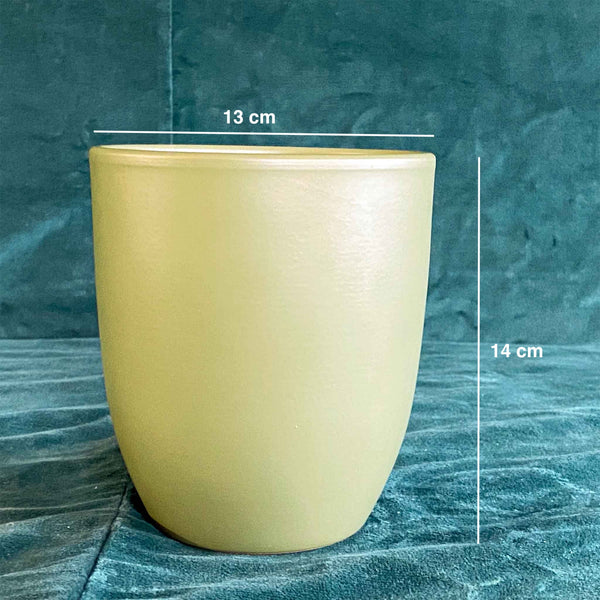 Olive-green Petit ceramic cover pot with dimensions